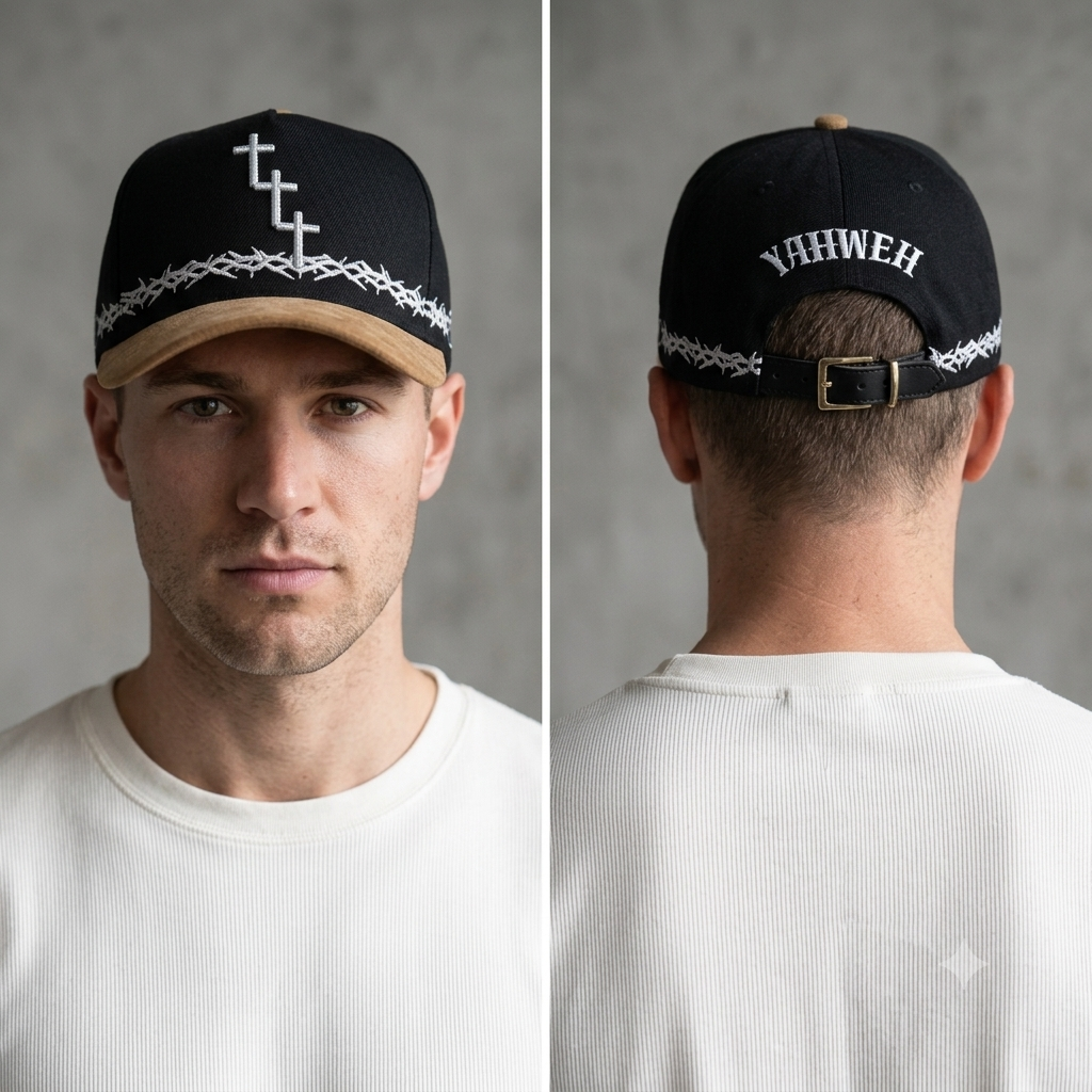 YAHWEH Snapback Cap - White male model front and back
